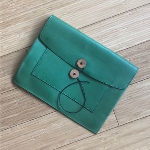 Green Leather and suede Tumi Clutch